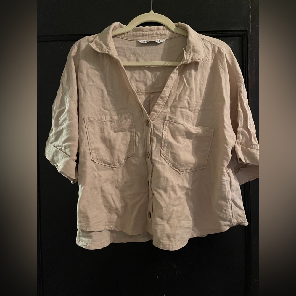Zara Linen Blend Tan Top (XL)